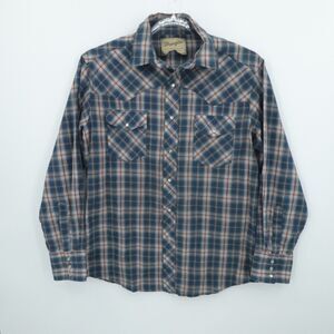 Wrangler Shirt Men Extra Large Blue‎ Plaid Pearl Snap Western Rodeo Retro Cowboy